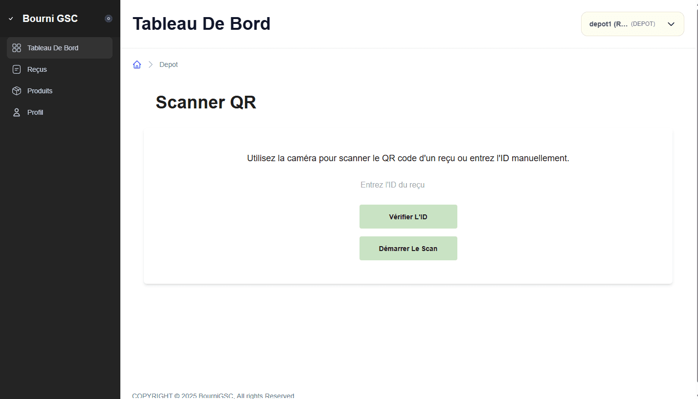 Aperçu du scanner QR du tableau de bord dépôt